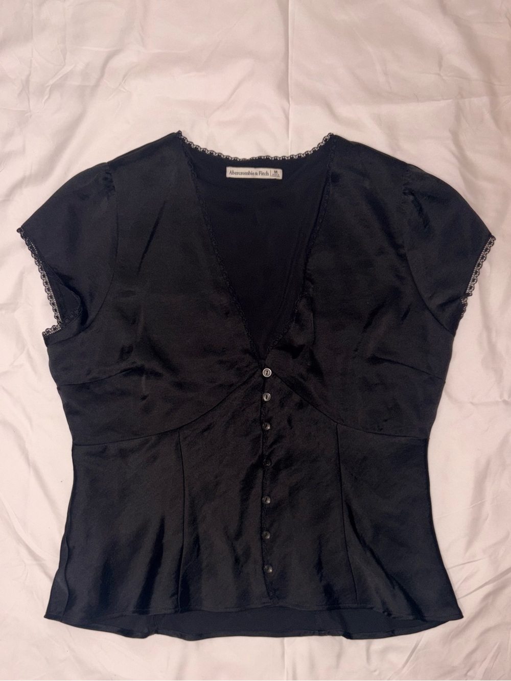 Abercrombie & Fitch Black V‑Neck Button Front Satin Top